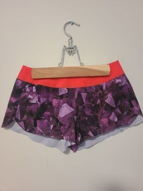 Reebok Purple Gem-Print Women's Running Shorts with Coral Waistband